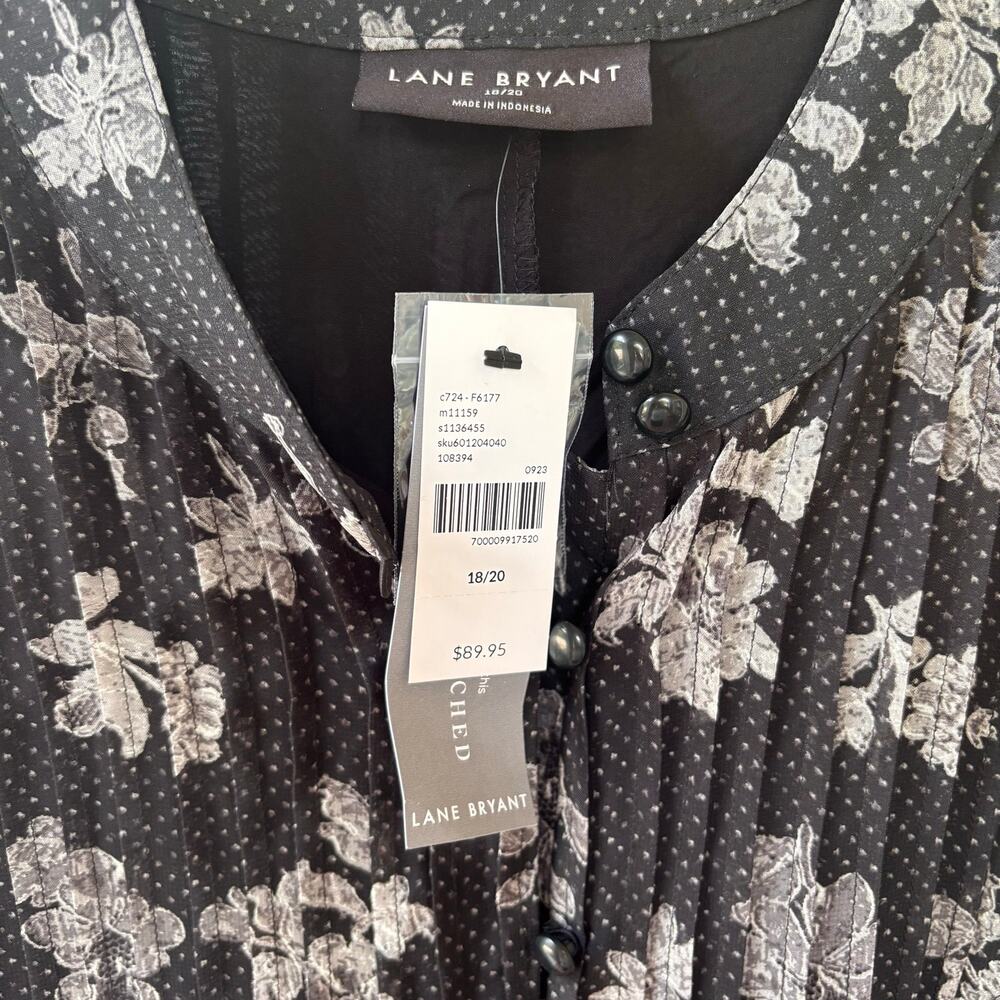 NWT Lane Bryant Pintuck Chiffon Shirt Dress Black Floral Plus Size 18/20 - Picture 3 of 8